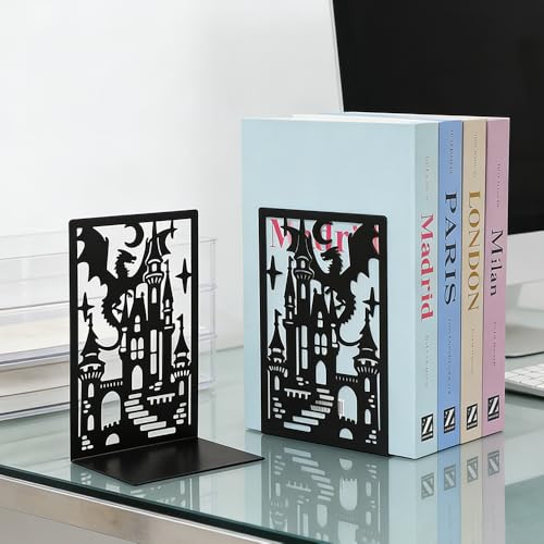 Book Ends, Bookends, Book Ends for Shelves, 2Pair Non Skid Metal Book Divider Decorative Holder, Abstract Art Desgin Book Stopper Supports for Office, Home (Dragon D) - color: Dragon D