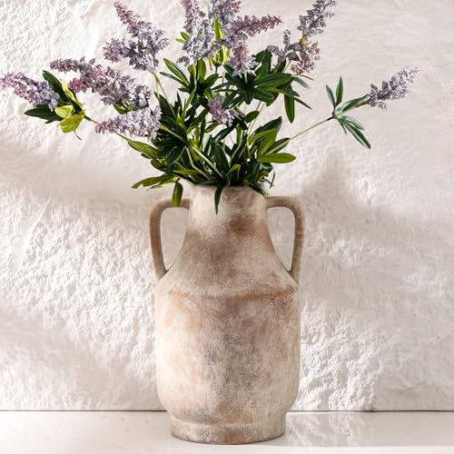 Mitt&Ditt Ceramic Flower Vase with Handles, 11 inch Tall Vase for Centerpieces, Large Decorative Terracotta Vases, Farmhouse Rustic Vases for Home Decor, Living Room, Table, Neutral - color: A-11"h-terracotta
