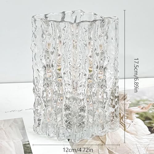 Aoderun Glass Vase Crystal Vase Heavy Duty Large Flower Vase for Dining Table Kitchen Office Home Shelf Wedding Living Room Centerpieces(Clear) - color: Clear