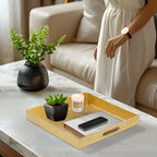 MAONAME Gold Decorative Tray with Handles, Foil Serving Tray for Ottoman, Square Coffee Table Trays for Living Room, Bathroom, 13" L x 13" W x 1.6" H - size: 13" x 13" x 1.6"
