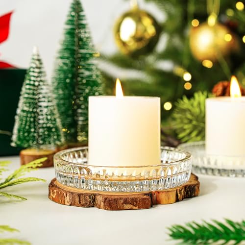 kanpura 3.5 Inch Glass Pillar Candle Holder Sets Clear Round Candle Plate Glass Candle Coasters for Christmas Winter Party Table Centerpieces Decor - color: Snowflake,2