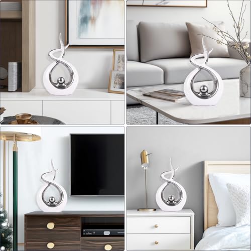 Silvery Modern Sculpture Table Decorations, Ceramic Knick Knacks Statues for Living Room Decor, Tv Stand and Desk Decor, Suitable for Coffee Tables and Shelf Decorations, Great Gift Idea - color: White Silver, size: Small