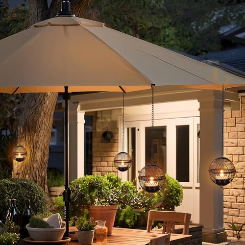 Solar Hanging Lanterns Lights Outdoor, 4 Pack Hanging Candle Holder with Solar Tea Lights Candles Outdoor Waterproof, Chandelier Ideas for Tree Pergola Patio Decor, ALL FORTUNE
