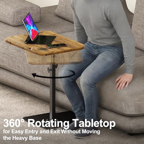 HzTinT Large Tv Tray Side Table Sofa Tray for Couch Heavy Metal Base Swivel/Adjustable Height, Sofa Bed Bathroom Study TV Tray C Shaped End Table Food Snack Trays for Eating - color: Brown, size: 15.7*19.7 in