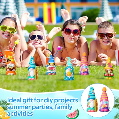 Arrowbash 6 Pcs Summer Ceramics to Paint Ready to Paint Your Own Gnome Statues 5.12 Beach Theme Paintable Figurines DIY Unpainted Ceramics Plaster Crafts Kit with Brush Palette - style: Summer
