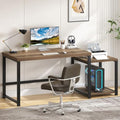 FOLUBAN 63 Inch Large Computer Desk with Printer Space & PC Tower Stand, Modern Wood Home Office Desk Workstation with Storage Shelves, Writing Study Gaming Table, Rustic Oak - color: Oak