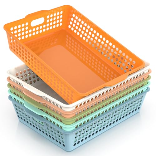 QRRICA 6 Pack Plastic Classroom Storage Baskets, Paper Trays for Classroom Organization & Turn in Trays for Teachers, Students, Desk Organizer Bin 13.8x10.6x3.1 Inch (Morandi) - color: Morandi