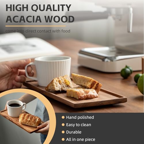 Vandroop Mini Wooden Serving Platter, Small Wood Serving Tray for Tea/Coffee (Acacia Wood, M) - size: 11.8" x 4.6" x 0.6"