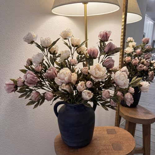 Thiccywoov 8 Pcs Faux Peony Stems Flowers Bulk Vintage Artificial Silk Peonies Stems Real Look Fake Peonies Branches for Vase Filler DIY Bouquet Centerpiece Home Indoor Outdoor Decoration (Multicolor) - color: Multi Color