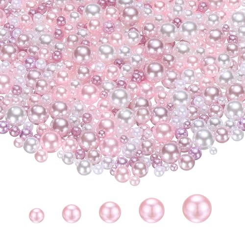 PATIKIL 1000 Pcs No Hole Pearls, 3mm 4mm 5mm 6mm 8mm Mini Round Faux Pearl for Art Crafts Jewelry Making Nail Vase Filler Birthday Wedding Party, Pink/Purple - color: Pink/Purple