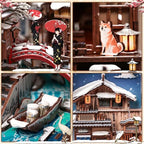 Fsolis DIY Book Nook Kit for Adults – Japan Booknook 3D Wooden Puzzles Japanese Winter Scene Miniature Model Mini Build House Craft Gift for Women Hobbies (Kyoto Snow Whisper) - style: Kyoto Snow Whisper