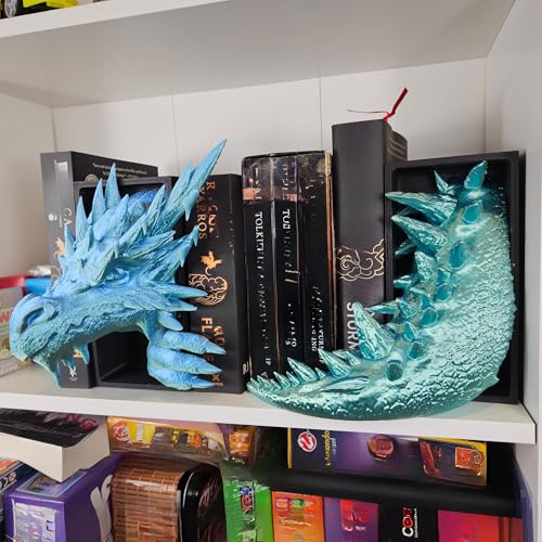 Dragons Awakening Book End – Fantasy Book Nook Insert for Dragon Readers – Unique Home Decor for Bookshelves & Libraries (Head and Tail - ICE Dragon) - color: Head and Tail - Ice Dragon