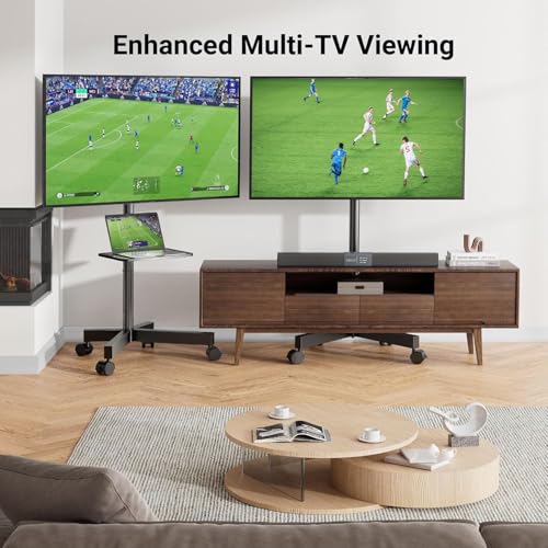 PERLESMITH Rolling TV Stand, Mobile TV Stand for 23-60 Inch LCD LED TVs, Tilt TV Stand Wheels Holds up to 88Lbs, Portable TV Stand for Bedroom with Shelf, Outdoor TV Stand Max VESA 400x400mm PSTVMC06 - size: 23-60 Inch