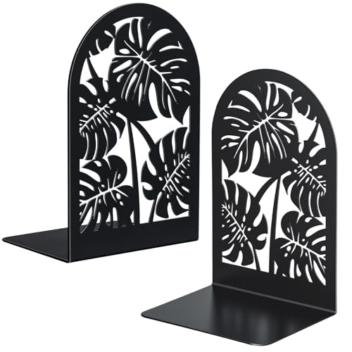 HappyHapi Decorative Bookends, Metal Book Ends for Shelves, 1 Pair Book Holder for Heavy Books, Boho Style Ends for Home Office Library, 4.61X 3.54 X 7 Inch