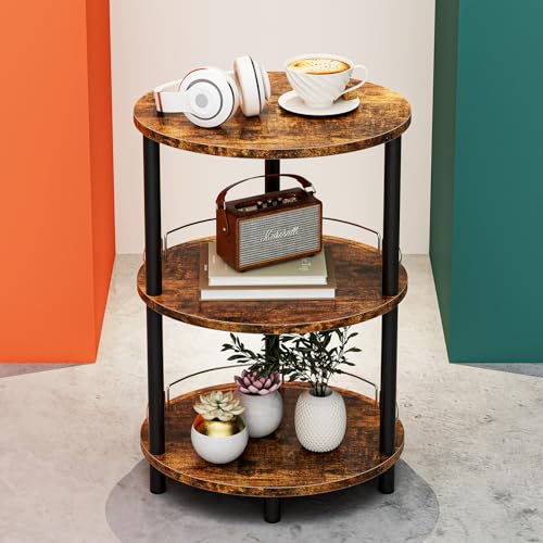 Small Nesting Coffee Table - 3-Tier Oval Accent Table for Small Spaces, Rustic Wood and Metal Couch End Table, Nightstand for Bedroom or End Table Living Room, Easy to Assemble, Rustic Brown - color: Rustic Brown, size: 1-Pack, style: With Guard Rail