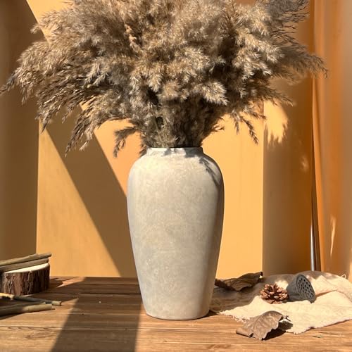 12 Inch Ceramic Rustic Farmhouse Vase, White Grey Handmade Pottery Vase for Living Room & Home Decor, Rustic Flower Vases for Table Centerpieces & Shelf Decoration, Wedding Gifts - color: White Gray, size: Small