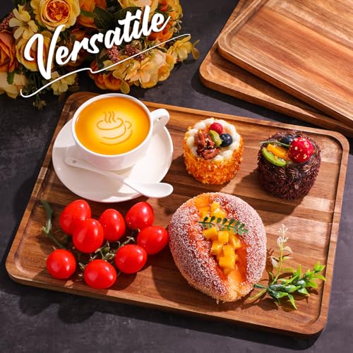 Roowest 5 Pack Solid Acacia Wood Serving Trays for Laser Engraving Rectangular Wooden Board for Food Appetizer Serving Tray Plates for Vegetables Fruit Cheese Housewarming Gifts(14 x 10 Inch) - size: 14 x 10 Inch