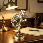 GENUINQ Steampunk Lizard Chameleon Statue Hand Painted Sculpture Resin Cyborg Sci-fi Collectible Figurine with Cool Gear for Home Table Book Shelf Man Cave Decor Gold