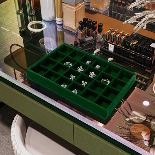 24 Girds Velvet Jewelry Ring Tray Earring Organizer Tray Jewelry Organizer Display Trays for Ring Earrings Storage (Green) - size: 24 Grid for Earring/Ring