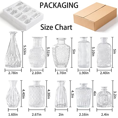 Vintage Small Vases for Flowers Set of 10, Mini Bud Vases for Flowers,Clear Small Vases in Bulk for Centerpieces Decorations,Wedding Party Home Coffee Table Flower Decor (Clear) - color: Clear