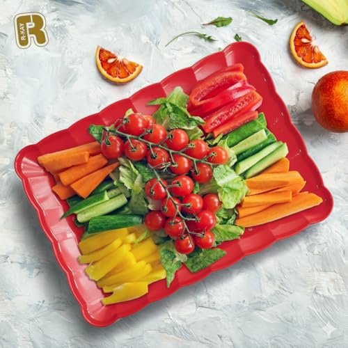 6 Pack Red Plastic Serving Trays for Party, 9 x 13 Inch - Heavy Duty Plastic Trays for Food - Rectangular Party Serving Trays and Platters - Red Disposable Trays - color: Red