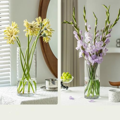 3 Clear Acrylic Cylinder Vase for Centerpieces, Tall Cylinder Plastic Hurricane Vases, Large Unbreakable Flower Vases for Wedding Bouquet (D 4.8" X H 8" + H 10" + H 12" Set of 3 + 2 Holder) - color: 3 Clear - L
