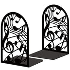 Musical Metal Book Ends Non-Skid Black Unique Bookend Decorative Heavy Book Ends for Shelves Heavy Duty Study Book Support Stoppers for Desk Musical Note 7x4.7x3.5 inch 1 Pairs/2 Pcs - style: Musical Note