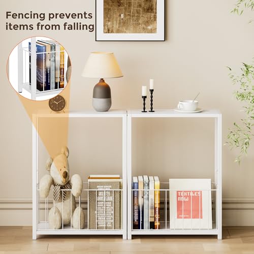 Homleke Narrow Side Table with Magazine Holder, Skinny End Table Perfect for Small Spaces, Space-Saving Design for Living Room, Bedroom, or Office, 7.1" D x 16.9" W x 23.6" H, White - color: White - Standard