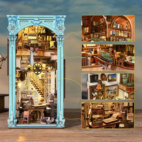 CCCDF DIY Book Nook Kit, Miniature Dollhouse Booknook Kit, 3D Wooden Puzzle Bookend Bookshelf Insert Decor with LED Light for Teens and Adults (Hemingway House) - style: Hemingway House