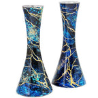 Zion Judaica Marbel Decal Candle Holder Set of 2 - Marbleized Metal Modern Candlesticks 6.75" Hourglass Shape - Fits 7/8" Thick Tapered/Shabbat Candles Bat Mitzvah Gift for Jewish Wedding (Blue Burst) - color: Blue Burst