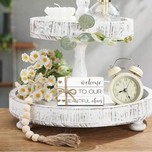 Ycyfckdr Decorative Wood Book Stack for Home, Welcome to Our Beautiful Chaos, Rustic Table and Living Room Bookshelf Farmhouse Decor (L69) - color: Welcome 5