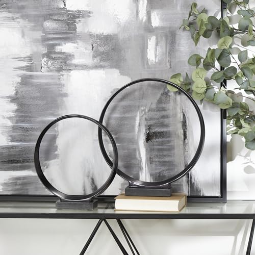 Deco 79 Aluminum Metal Geometric Decorative Sculpture Home Decor Statues with Marble Base, Set of 2 Accent Figurines 17", 14"H, Dark Gray