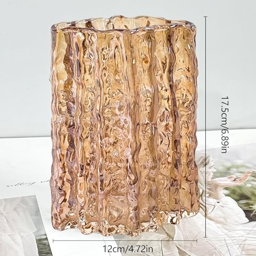 Aoderun Glass Vase Crystal Vase Heavy Duty Large Flower Vase for Dining Table Kitchen Office Home Shelf Wedding Living Room Centerpieces(Amber) - color: Amber