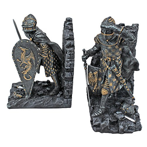 Design Toscano Arthurian Knight Bookends,Grey Stone,8 Inch, Set of Two - style: Arthurian Knight