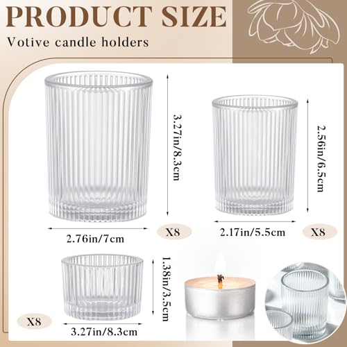 Mumufy 24 Pcs Assorted Votive Candle Holders Ribbed Glass Tealight Candle Holder Bulk for Table Centerpiece, Baby Shower, Home and Wedding Party Decoration (Clear) - color: Clear