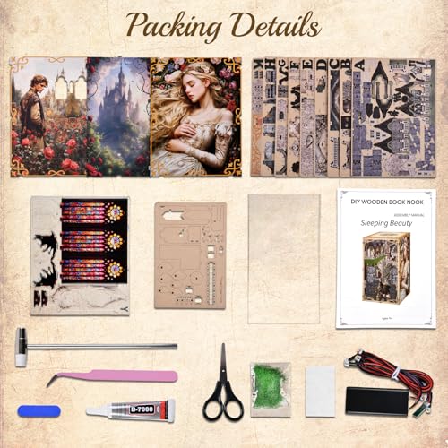 MiniCity DIY Book Nook Kit for Adults, 3D Wooden Puzzle Bookend Bookshelf Insert Decor with LED Light and Dust Cover (Sleeping Beauty) - style: Sleeping Beauty