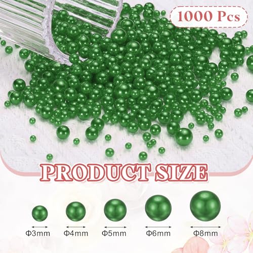 PATIKIL 1000 Pcs No Hole Pearls, 3mm 4mm 5mm 6mm 8mm Mini Round Faux Pearl for Art Crafts Jewelry Making Nail Vase Filler Birthday Wedding Party, Dark Green - color: Dark Green