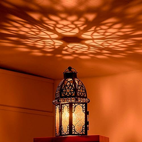NEEDOMO 12.8'' Moroccan Lanterns Decorative Indoor & Outdoor, Vintage Christmas Candle Holder, Metal Lanterns Decorative, Table, Patio, Porch, Shelf, Christmas Spring Halloween Home Decor (Amber) - color: Amber, size: Large