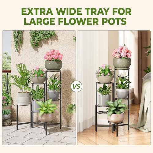 6 Tier Large Plant Stand Indoor with 7.9-Inch Wide Drainage Tray, Tiered Corner Metal Outdoor Flower Display Holder Shelf, Folding Tall Rack for House Patio Porch Balcony Graden - BlackS - color: BlackS, size: 6-Tiers