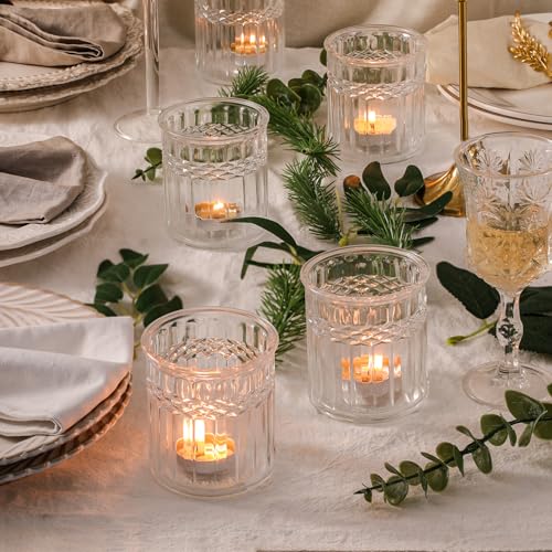 NITIME 8pcs Votive Candle Holders, Large Tea Light Candle Holder for Table Centerpiece, Clear Glass Candle Holder for Boho Home Decor, Wedding Decor - color: Clear