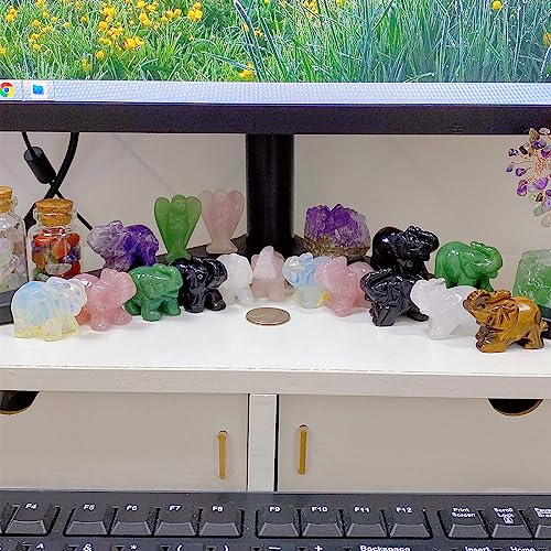 QINJIEJIE 5PCS Elephant Decor Amethyst Statue Crystals Rose Quartz Green Aventurine Opal Tiger Eye Cute Desk Stones Decoration Room Office Decor Statue Pocket Spiritual Gem Gifts for Women 1.5" - color: Amethyst+rose Quartz+green Aventurine+opal+tiger Eye