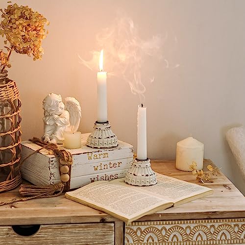 NIKKY HOME Taper Candle Holders Set of 2, Vintage Candle Stand Decorative Resin Candlestick for Wedding Party Mantle Fireplace Dining Room Table Centerpieces Decor