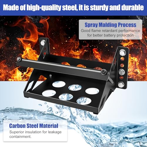 Metal Steel Battery Mounting Trays - Fits up to 10.63"×7.06"×7.5", Anti-Rust Corrosion for Cars, Trucks, Boats, RVs, Pickup,and Trailersr,Easy Bolt-In Battery Tray