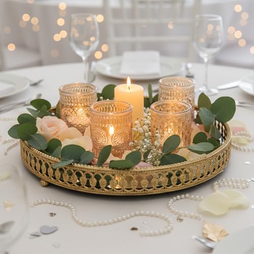 Set of 16 Gold Tealight Candle Holders, 2.56”H Votive Candle Holders with 4 Unique Patterns (Sunflower, Polka Dot, Diamond) for Valentine's Day & Spring Summer Wedding Table Decor Centerpieces - color: Gold