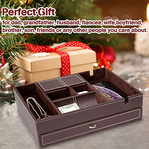Baoyun Valet Tray for Men, 2 Layers Nightstand Organizers for Men and Women, Leather Jewelry Storage Box, Mens Dresser Top Organizer, Catch All for Jewelry Key Wallet and Phone (Brown) - color: Double-deck Brown