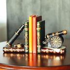 Brown Nostalgic Nautical Bookend Telescope Book Supports Anti-Slip Base Resin (Set of 2) Book Ends to Hold Books Nautical Enthusiast Home Office Shelf Bookcase Decor Gift
