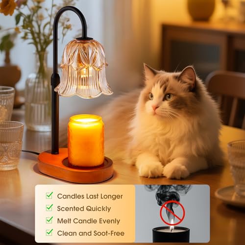 Candle Warmer Lamp Adjustable Timer Electric－Amber Flower Shaped Melting Wax Lamp - color: Black Stem Amber