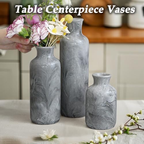 YMXYJM Resin 3 Piece Vase Set, Farmhouse Decor, Home Decorative Vase, Vases for Your Kitchen, Bedroom, Office, Living Room, Bathroom, & Shelf Centerpiece Table Decorations, Grey - color: Gray