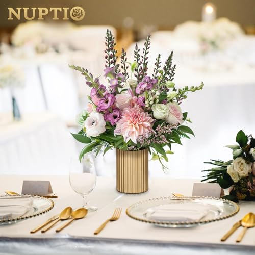 NUPTIO Gold Flower Vases for Centerpieces: 6 Pcs 5.1 inch Metal Flower Vase Flowers Stand Wedding Centerpieces for Tables Centerpiece Table Decorations - color: Gold-2#, size: 5.1"-6pcs