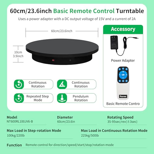 Remote-Controlled Motorized Turntable,Heavy Duty Motorized Rotating Display Stand,Speed-Adjustable Rotating Platform,Multi-Mode 360° Photography Turntable for 3D Scan,Photography(23.6in/Black) - size: 23.64inch/Black/500Lbs Load